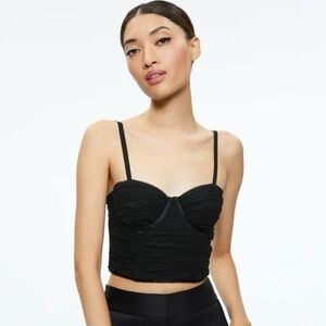 Alice + Olivia Damia Ruched Bustier Top in Black